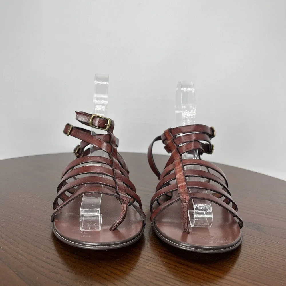 Crewcuts Fisherman Sandal Girls K2 Brown Leather Buckle Ankle Strappy Thong Shoe